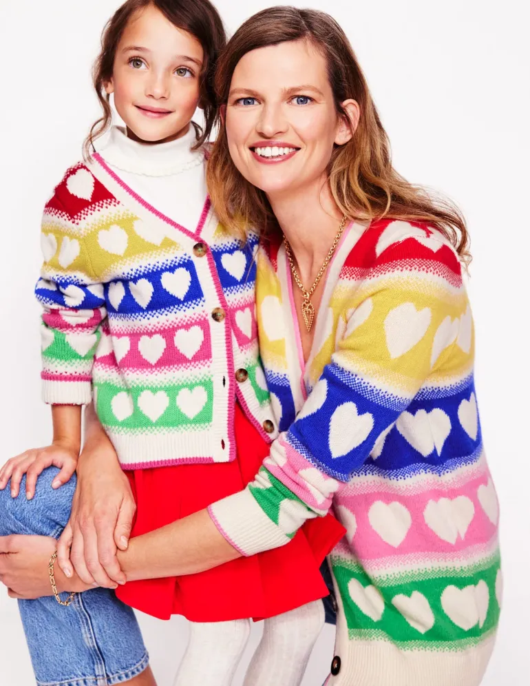 Flora Fun V-Neck Cardigan-Rainbow Hearts-Boden New