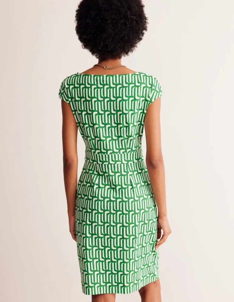 Florrie Jersey Dress-Rich Emerald, Falling Geo-Boden Cheap