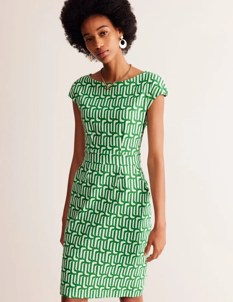 Florrie Jersey Dress-Rich Emerald, Falling Geo-Boden Cheap