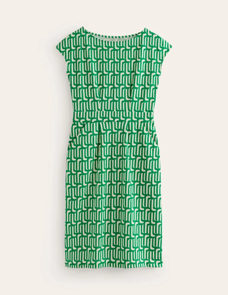 Florrie Jersey Dress-Rich Emerald, Falling Geo-Boden Cheap