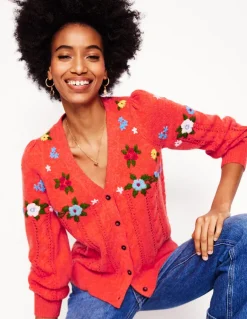 Fluffy Embroidered Cardigan-Firecracker Red-Boden Shop