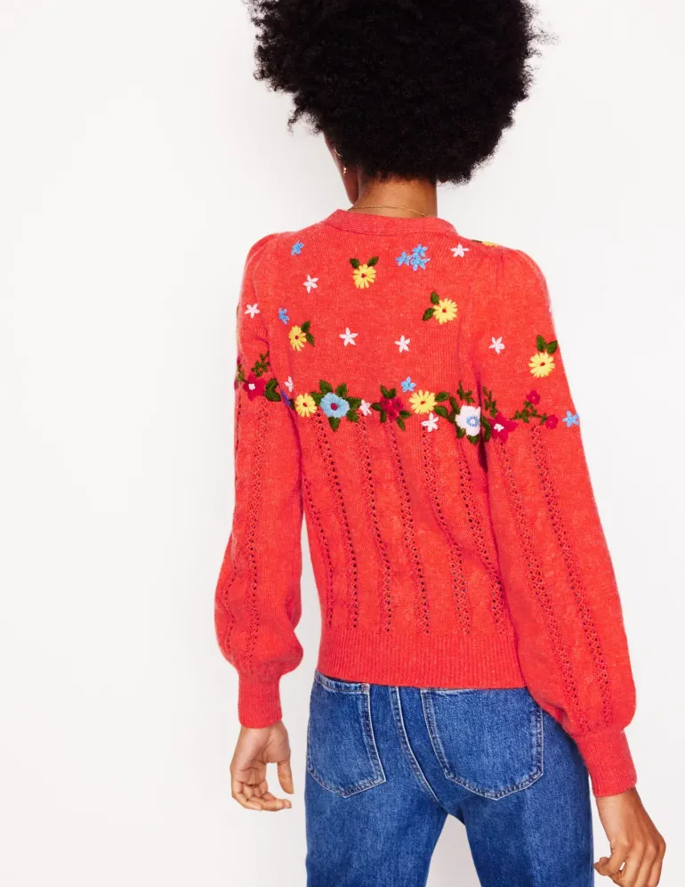 Fluffy Embroidered Cardigan-Firecracker Red-Boden Shop