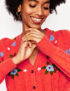 Fluffy Embroidered Cardigan-Firecracker Red-Boden Shop