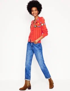 Fluffy Embroidered Cardigan-Firecracker Red-Boden Shop