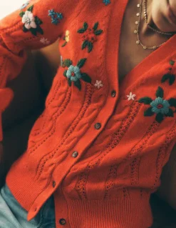 Fluffy Embroidered Cardigan-Firecracker Red-Boden Shop