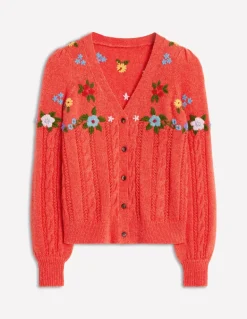 Fluffy Embroidered Cardigan-Firecracker Red-Boden Shop