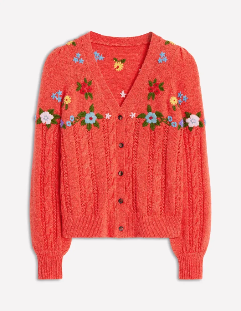 Fluffy Embroidered Cardigan-Firecracker Red-Boden Shop