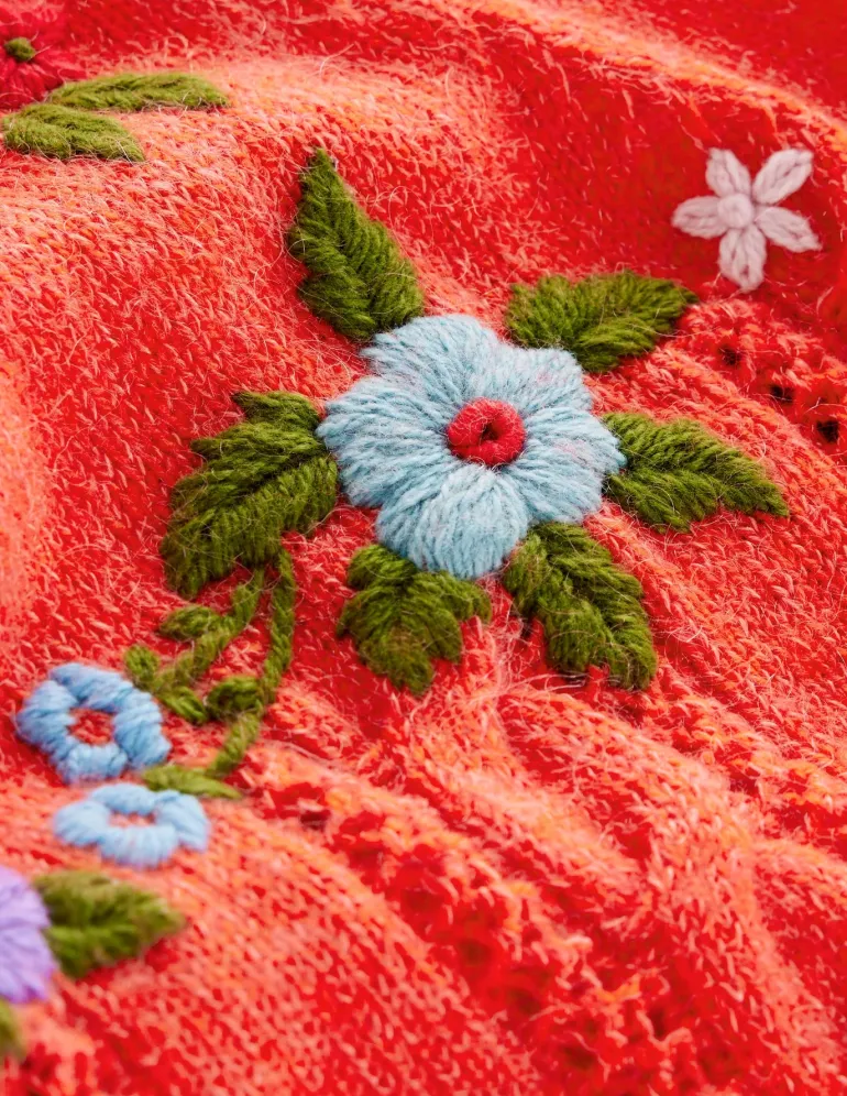 Fluffy Embroidered Cardigan-Firecracker Red-Boden Shop