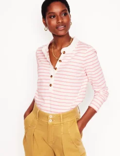 Frill Neck Breton Top-Ivory, Quartz Pink Stripe-Boden Cheap