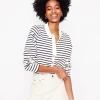 Frill Neck Breton Top-Ivory, Navy-Boden Outlet