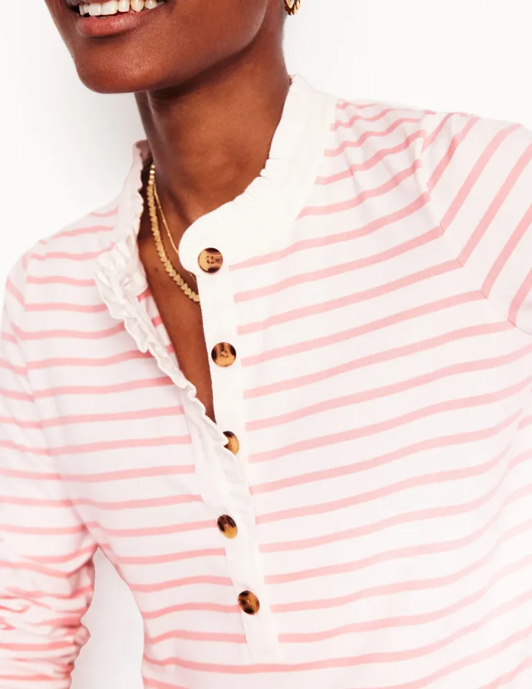 Frill Neck Breton Top-Ivory, Quartz Pink Stripe-Boden Cheap