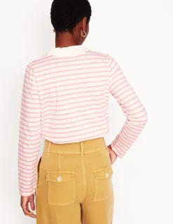 Frill Neck Breton Top-Ivory, Quartz Pink Stripe-Boden Cheap