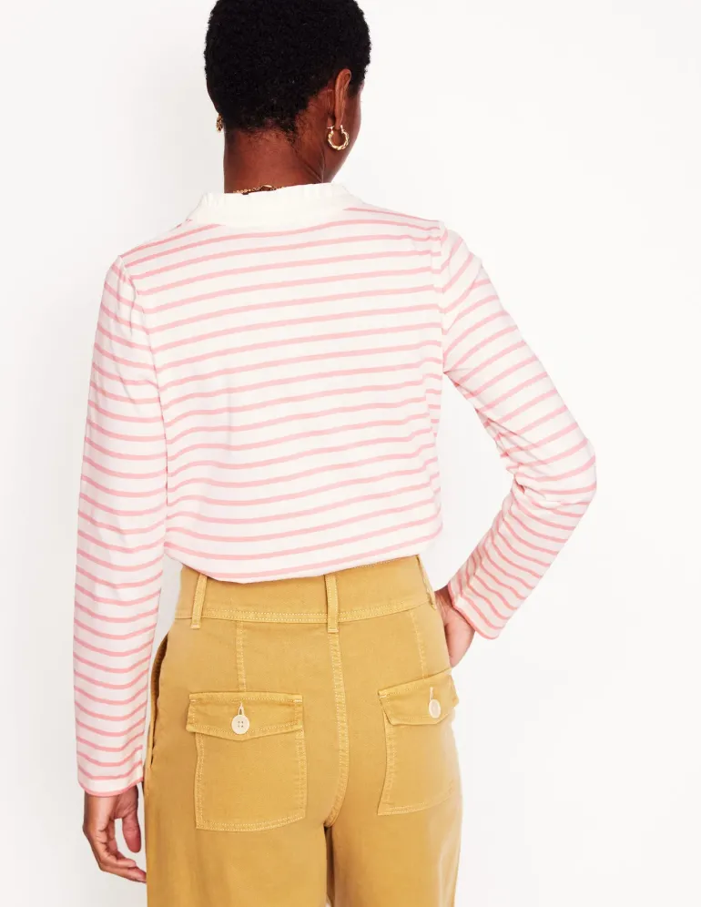Frill Neck Breton Top-Ivory, Quartz Pink Stripe-Boden Cheap