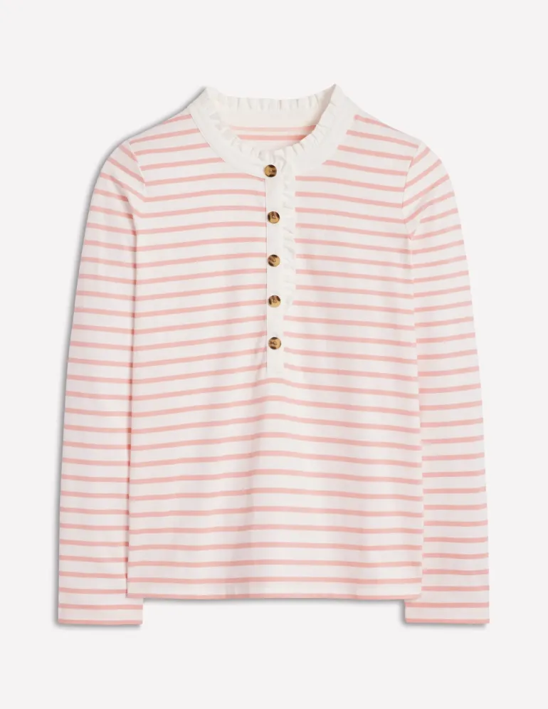 Frill Neck Breton Top-Ivory, Quartz Pink Stripe-Boden Cheap