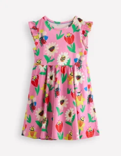 Frill Sleeve Jersey Dress-Sugared Lilac Spring Garden-Boden Best Sale