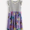 Frill Sleeve Jersey Dress-Aster Purple Flower Cat-Boden Cheap