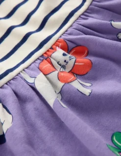 Frill Sleeve Jersey Dress-Aster Purple Flower Cat-Boden Cheap