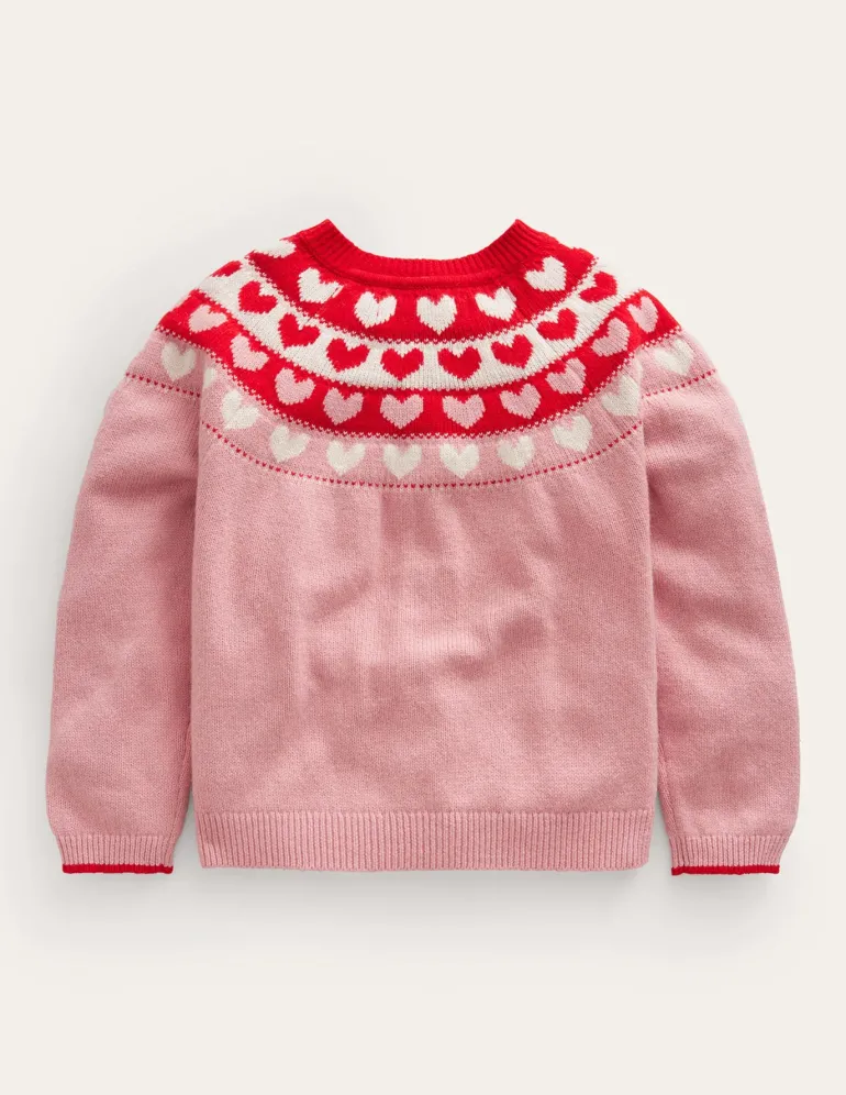 Fun Fair Isle Cardigan-Almond Pink Hearts-Boden Online