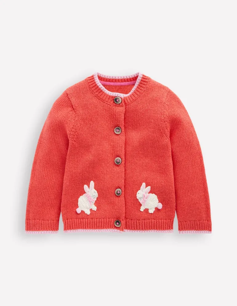 Fun Logo Cardigan-Jam Red Bunnies-Boden Outlet