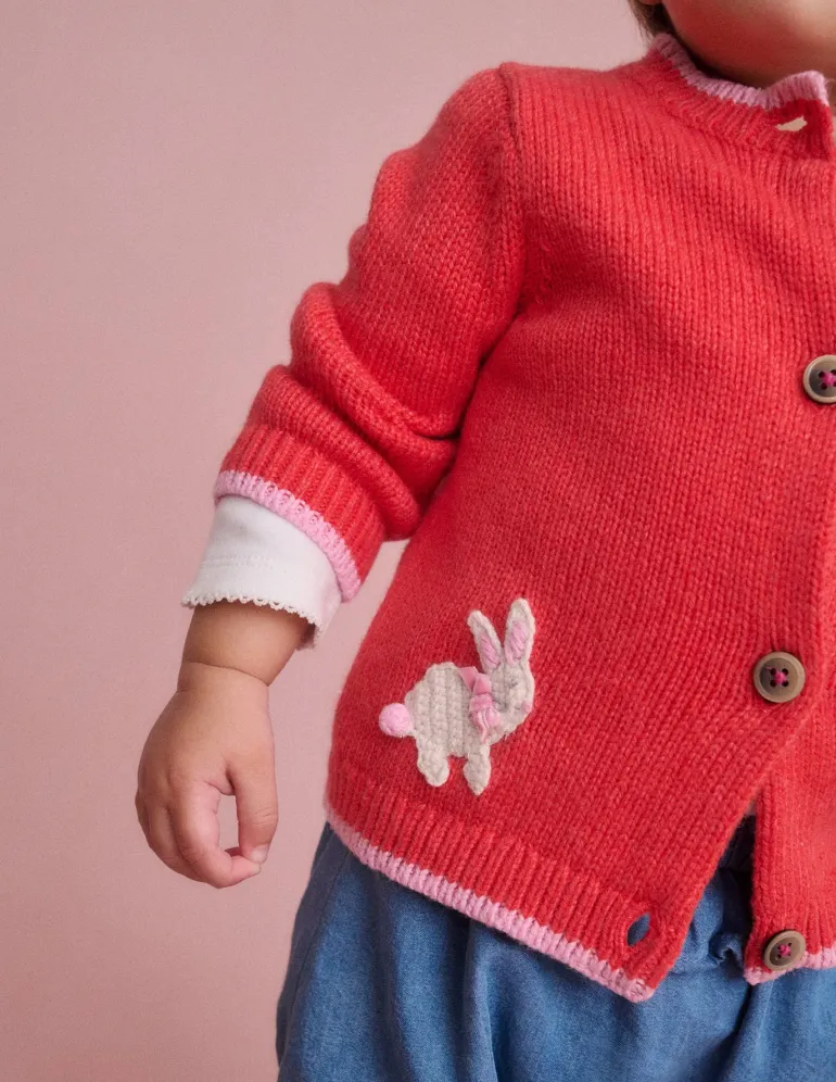 Fun Logo Cardigan-Jam Red Bunnies-Boden Outlet