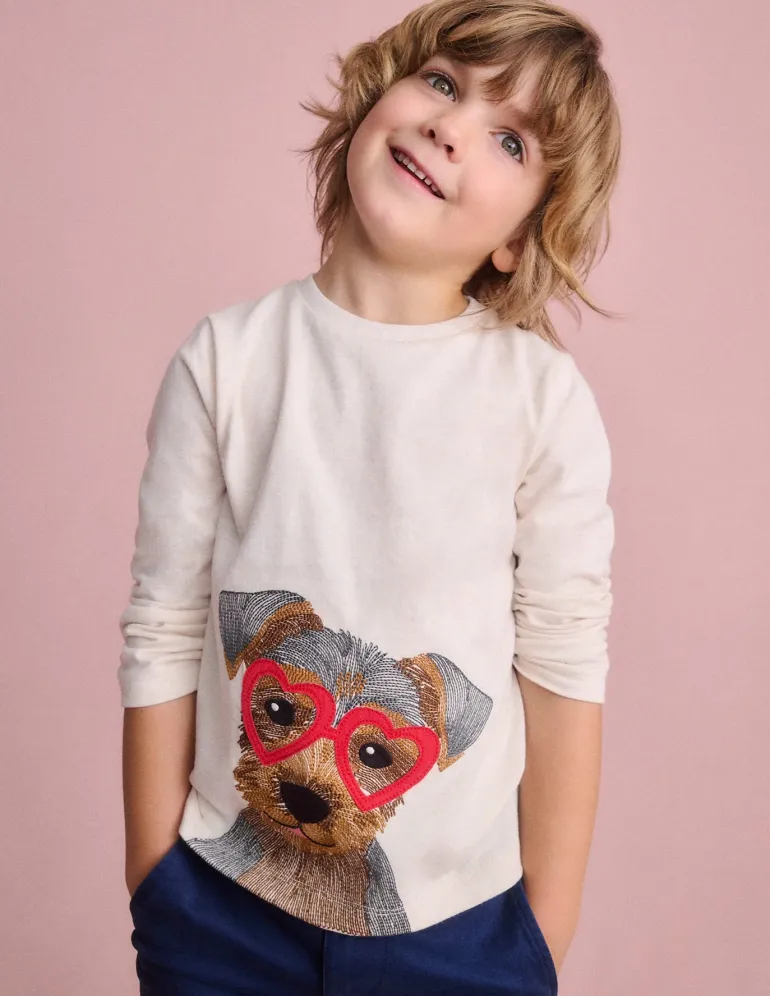 Fun Superstitch Grid T-Shirt-Oatmeal Marl Janet-Boden Hot