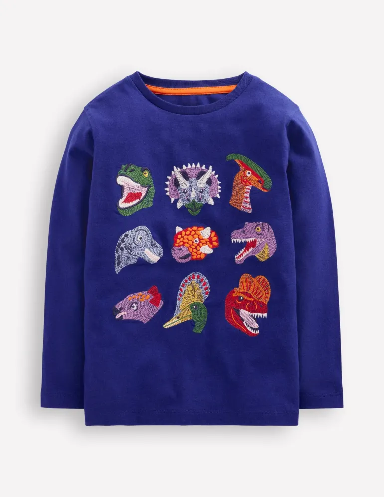 Fun Superstitch Grid T-Shirt-Sapphire Blue Dino-Boden Discount