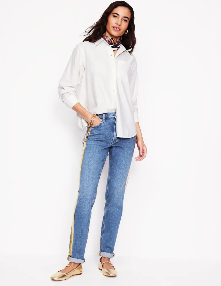 Girlfriend Jeans-Metallic Gold Side Stripe-Boden Store