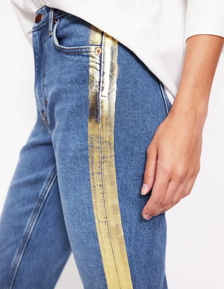 Girlfriend Jeans-Metallic Gold Side Stripe-Boden Store