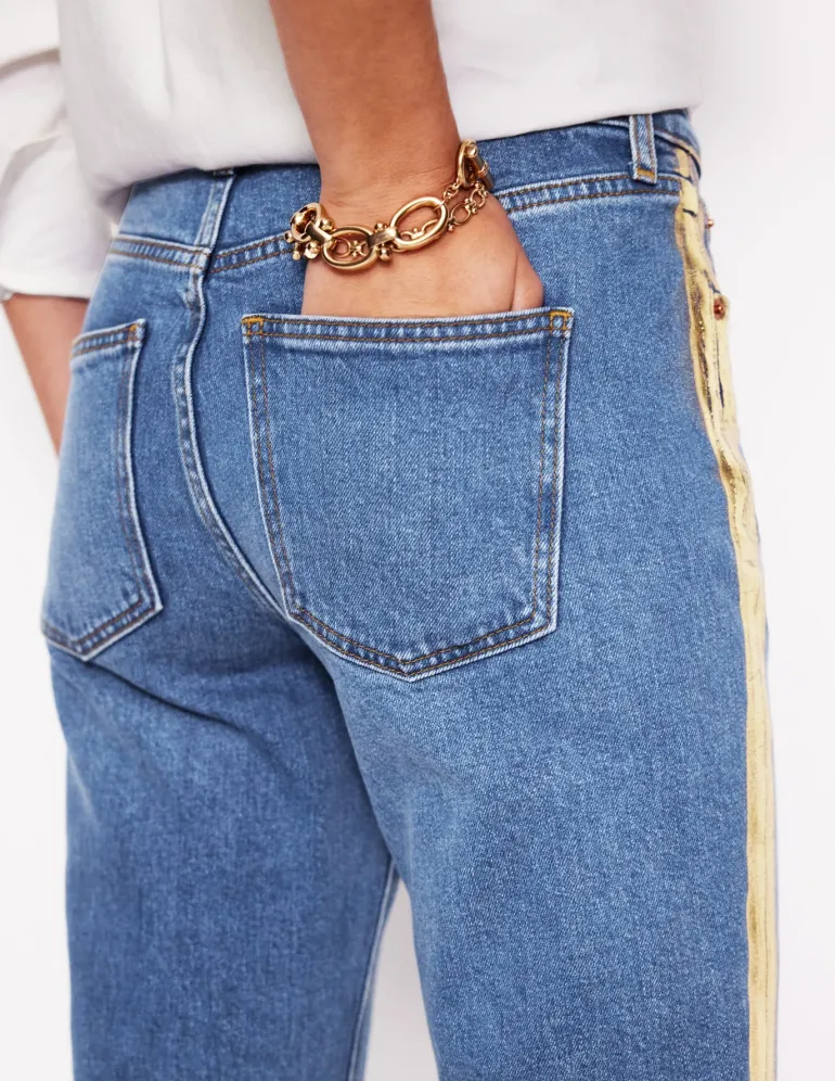Girlfriend Jeans-Metallic Gold Side Stripe-Boden Store