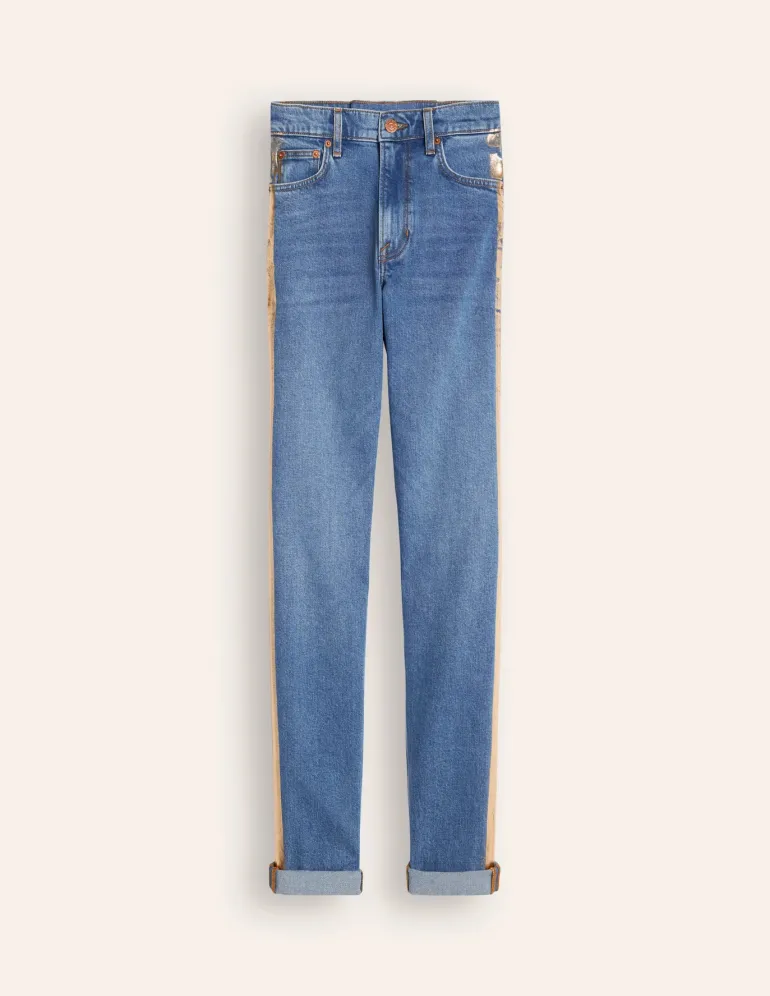 Girlfriend Jeans-Metallic Gold Side Stripe-Boden Store