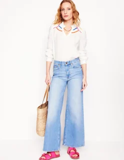 Grace Linen Top-White, Multi Stitch-Boden Cheap