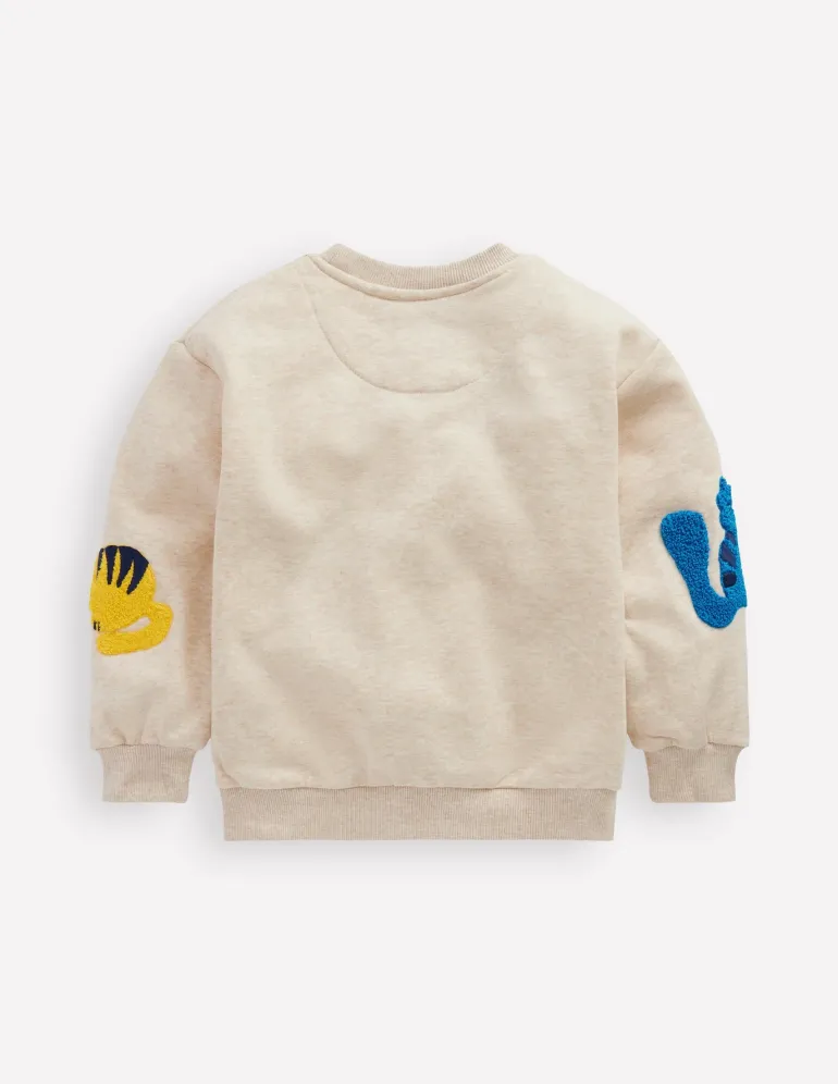 Graphic Boucle Sweatshirt-Oatmeal Marl Cats-Boden Outlet