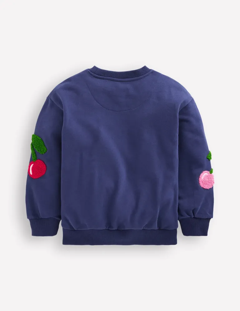 Graphic Boucle Sweatshirt-Starboard Blue Cherries-Boden Store
