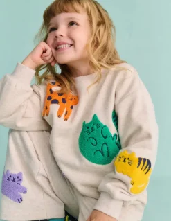 Graphic Boucle Sweatshirt-Oatmeal Marl Cats-Boden Outlet