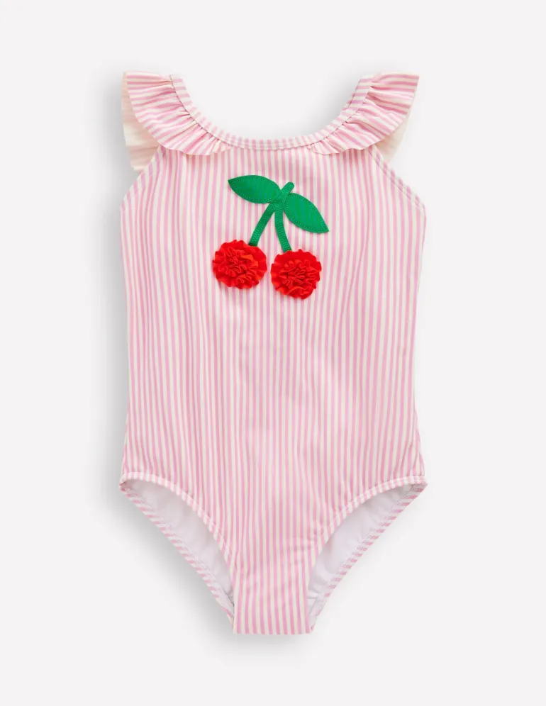 Hallie Frill Strap Swimsuit-Cosmos Pink Cherry-Boden Cheap