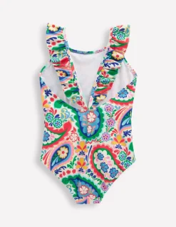 Hallie Frill Strap Swimsuit-Ivory Paisley-Boden Discount