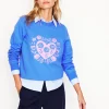 Hannah Embroidered Sweatshirt-Peacock Plume Blue, Hearts-Boden Discount