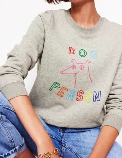 Hannah Embroidered Sweatshirt-Grey Marl, Dog Person-Boden Discount