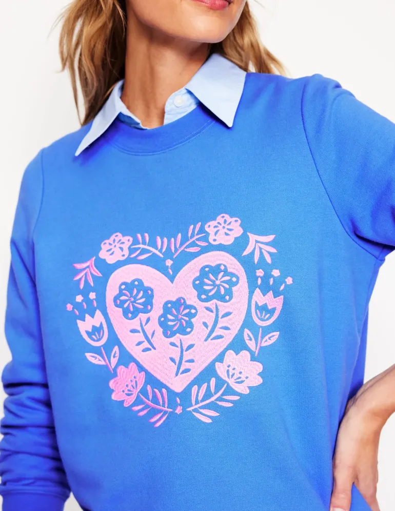 Hannah Embroidered Sweatshirt-Peacock Plume Blue, Hearts-Boden Discount