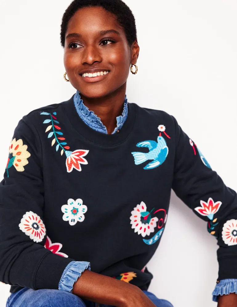 Hannah Embroidered Sweatshirt-Navy, Conversational-Boden Online