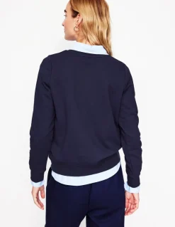 Hannah Embroidered Sweatshirt-Navy, Conversational-Boden Clearance
