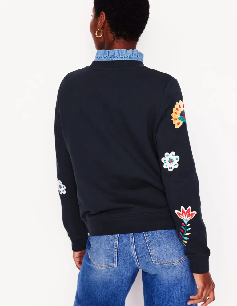 Hannah Embroidered Sweatshirt-Navy, Conversational-Boden Online