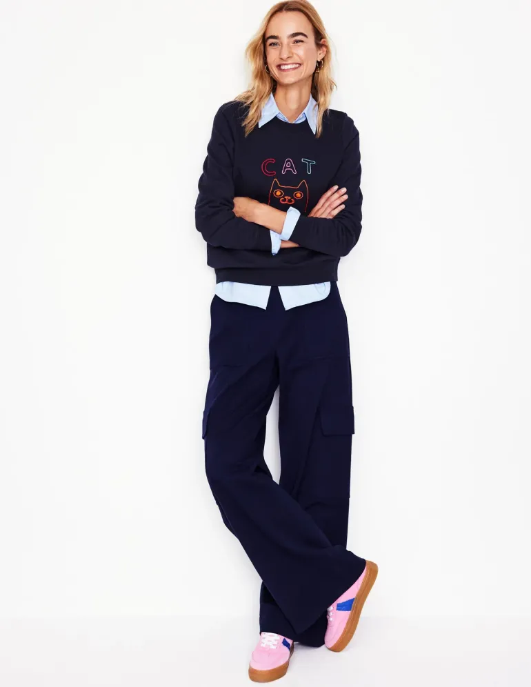 Hannah Embroidered Sweatshirt-Navy, Conversational-Boden Clearance