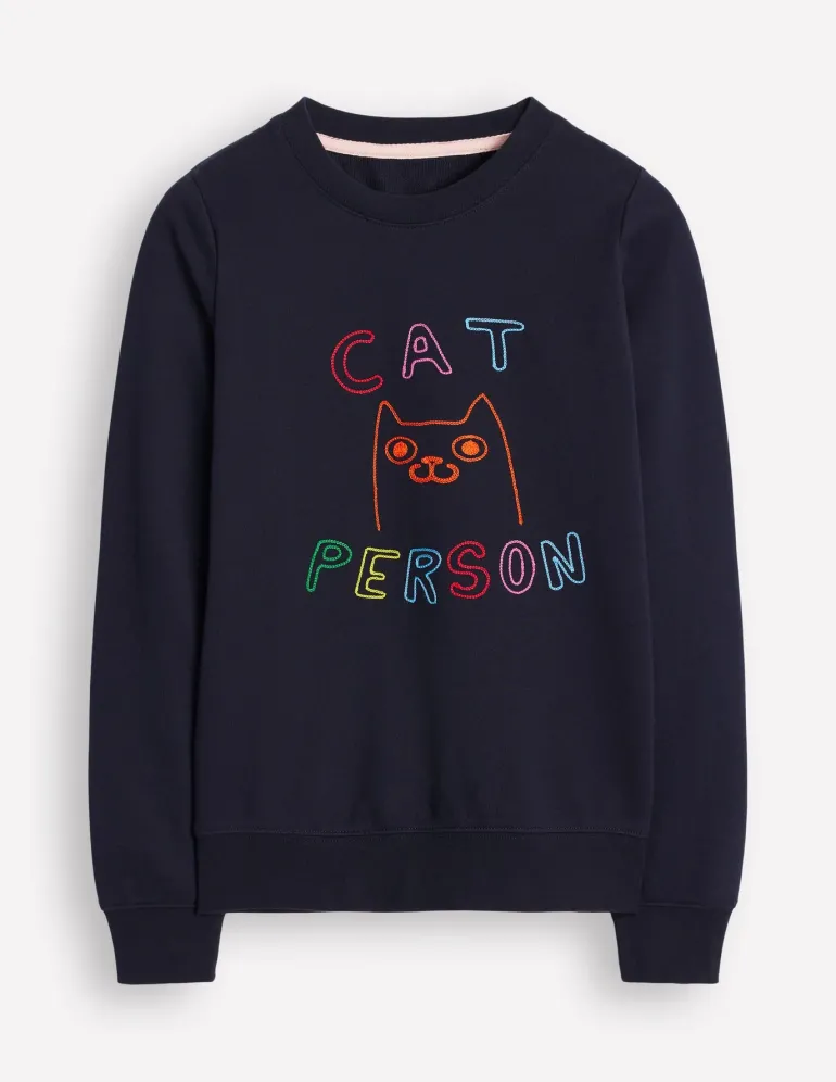 Hannah Embroidered Sweatshirt-Navy, Conversational-Boden Clearance