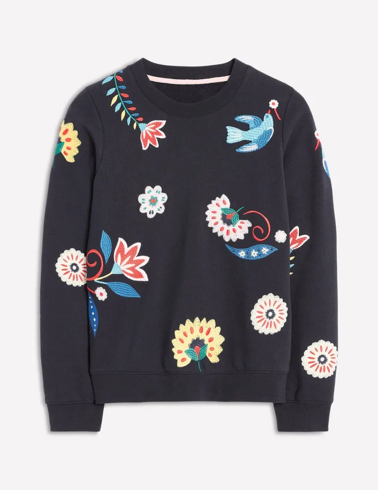 Hannah Embroidered Sweatshirt-Navy, Conversational-Boden Online