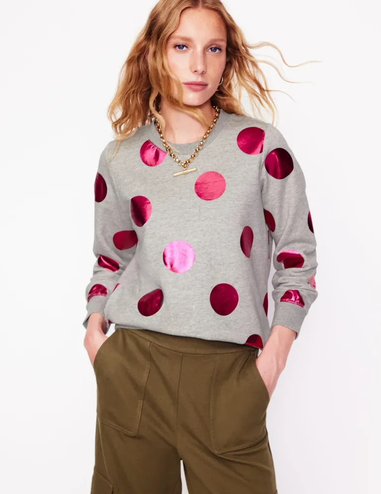 Hannah Printed Sweatshirt-Grey Marl, Pink Spot-Boden Store