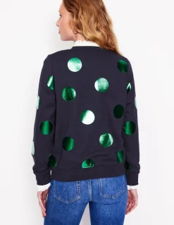 Hannah Printed Sweatshirt-Navy, Green Spot-Boden Clearance