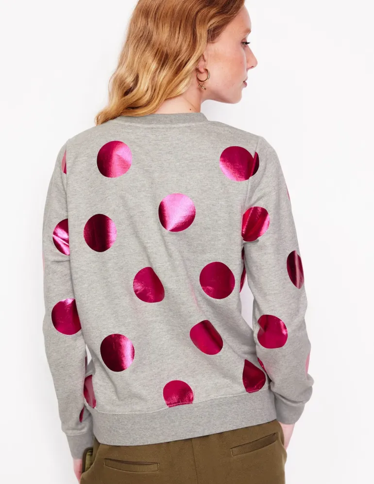 Hannah Printed Sweatshirt-Grey Marl, Pink Spot-Boden Store