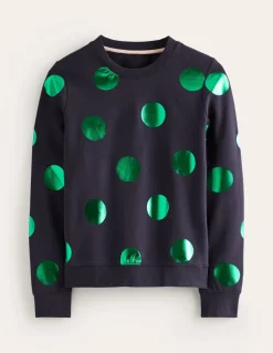 Hannah Printed Sweatshirt-Navy, Green Spot-Boden Clearance
