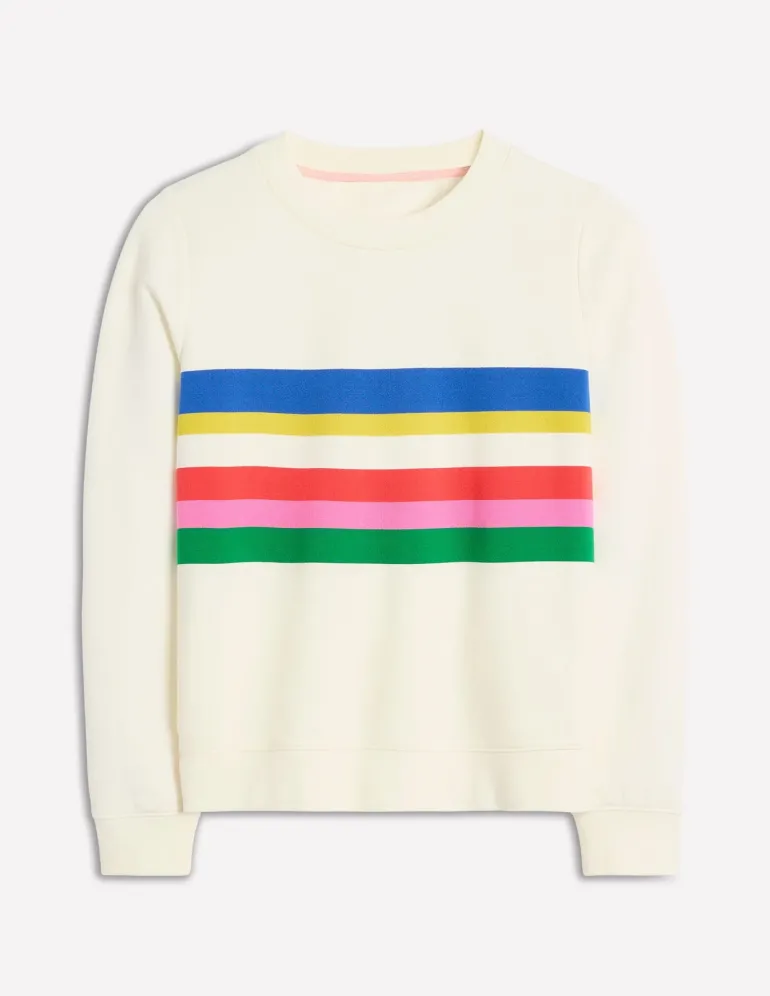 Hannah Printed Sweatshirt-Ivory, Multi Stripe-Boden Shop